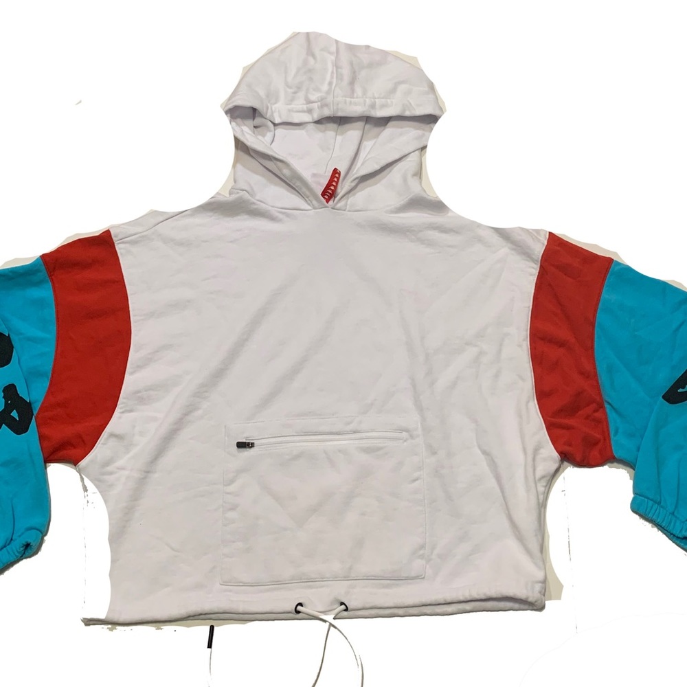 Kappa White Hoodie with Red and Teal Colorblock Sleeves